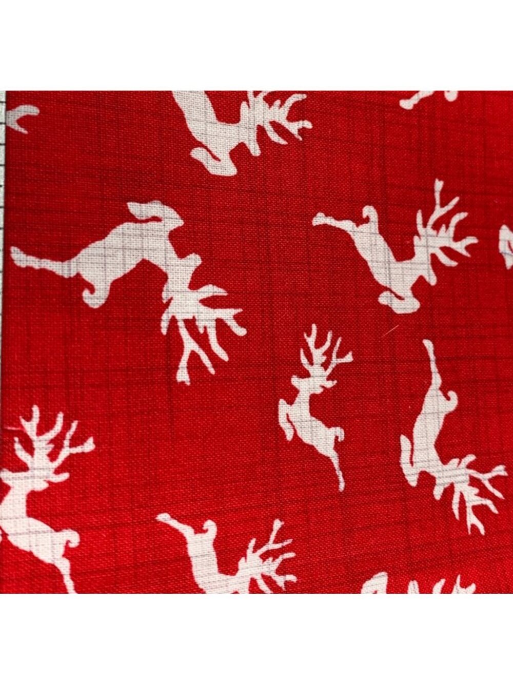Red Fat Quarter Cotton Fabric with White Reindeer Print 18x22 Quilting Sewing